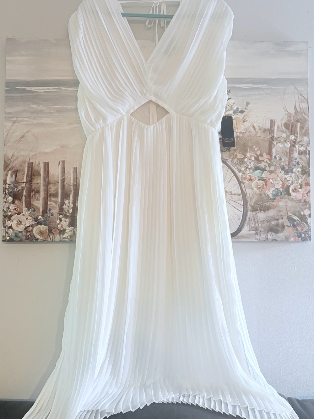 RACHEL Rachel Roy White Pleated V-Neck Maxi Dress